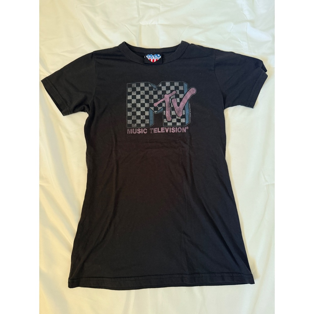 Junk Food MTV Music Television Graphic Tee Black Vintage 2005 Y2K fits Small USA